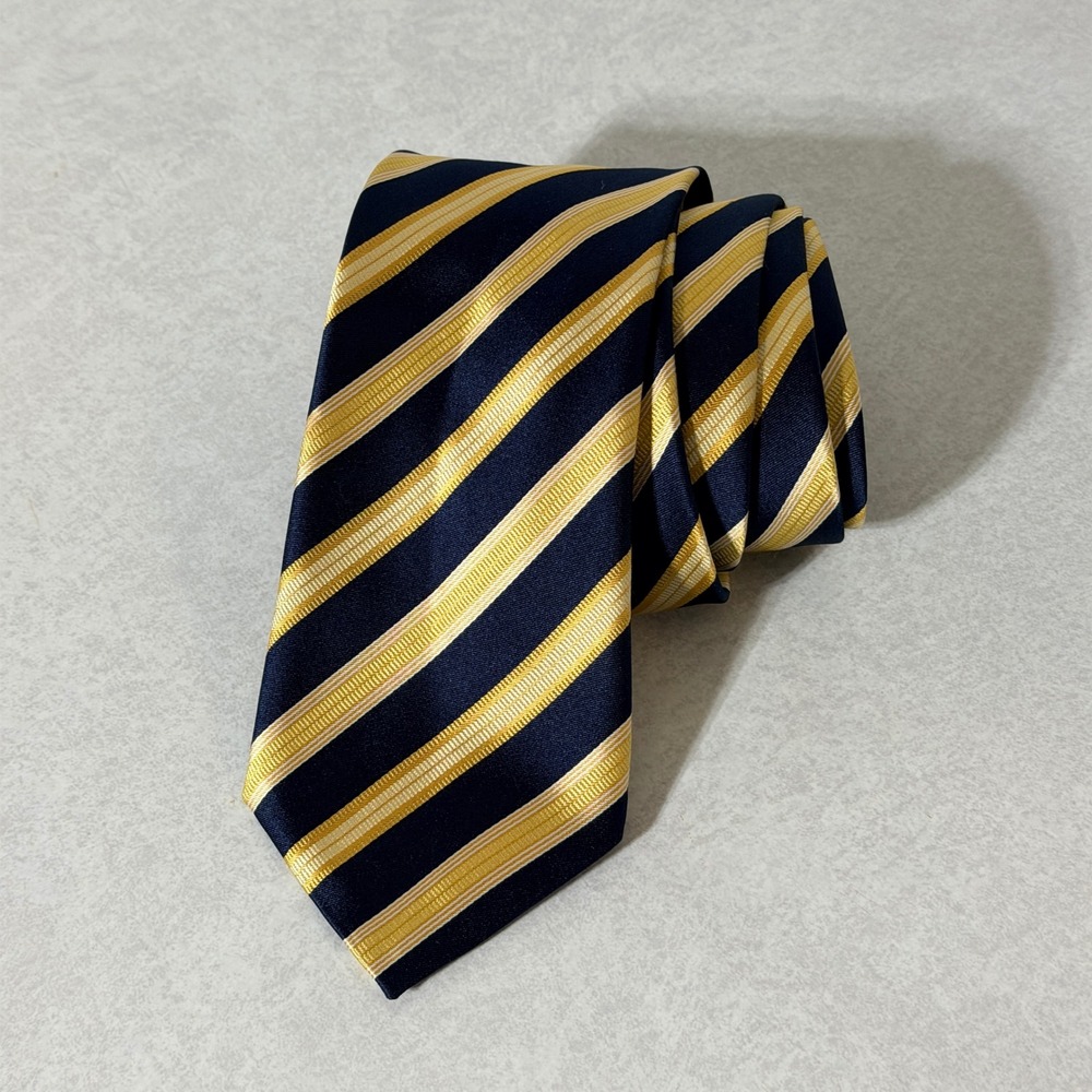 Canali Mens Silk Tie Navy Blue Gold Diagonal Striped Made in‎ Italy Necktie